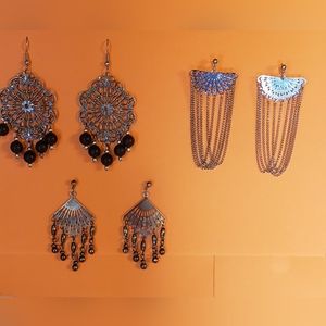 Lot of 3 pairs silver tone filigree dangling earrings